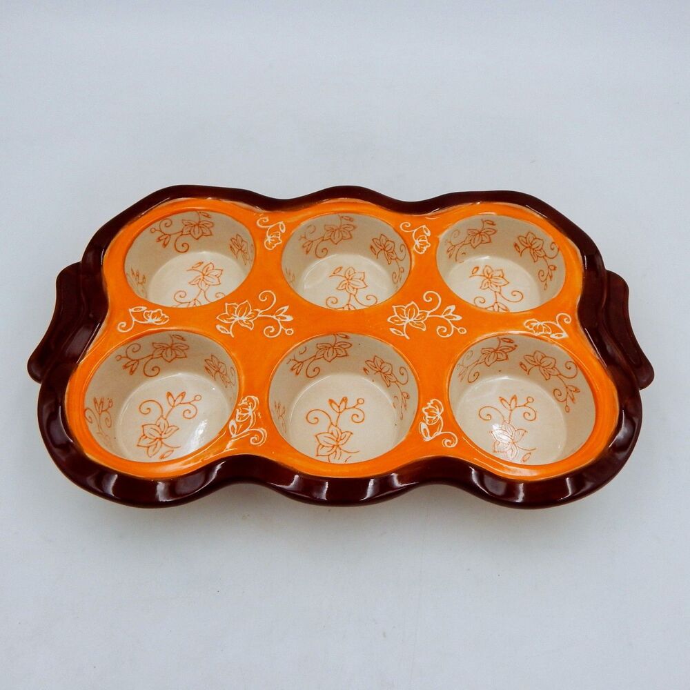 Temptations by Tara Orange Floral Lace 6 Hole Cupcake Muffin Pan Rectangle Shape